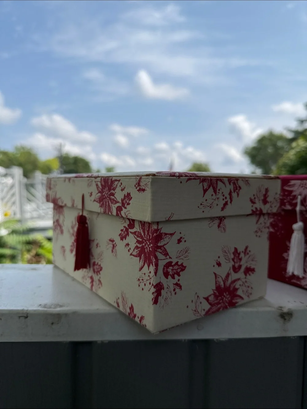 Decorative Fabric Storage Boxes - Red & Cream Floral Set 9X4-1/2 inch with gift